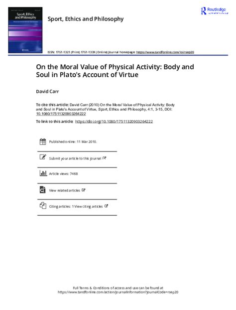 On the Moral Value of Physical Activity: Body and Soul in .
